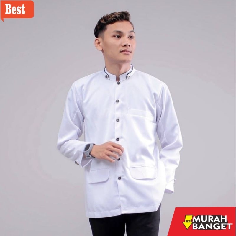 Baju muslim lengan panjang- JASKO POLOS Murah Jas Koko Pria Dewasa Putih Hitam Abu Krem Tebal Adem