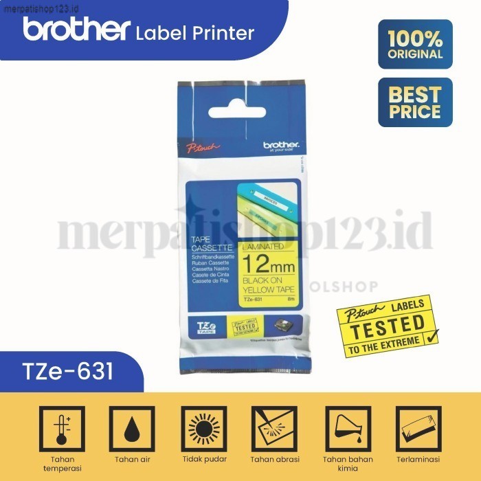 Brother Label Tape TZE-631 12MM Black On Yellow TZE 631 - Label Print