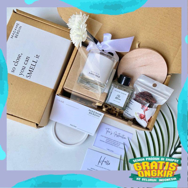 Hampers Scented Candle Reed Diffuser Set | Gift set lilin aromaterapi reed diffuser | Kado Ulang Tah