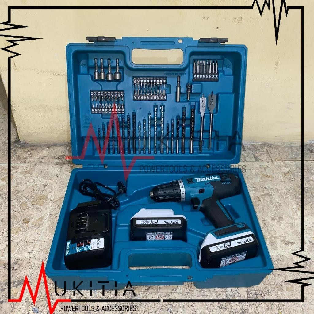 Makita DF 488 Koper Set Mata Bor 18 Volt Mesin Bor Tangan Beton BATERAI 18v 13mm DF488 MAKITA