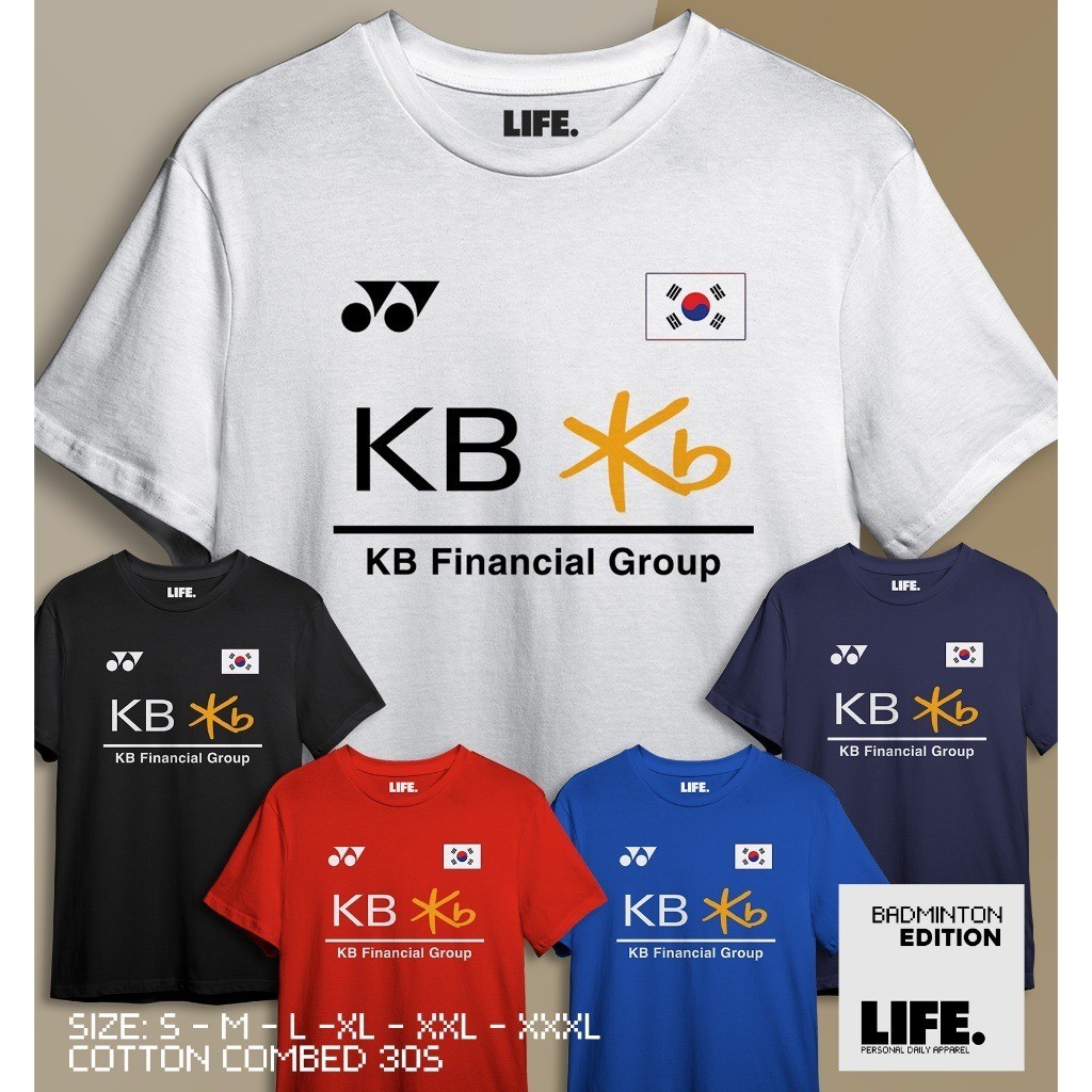 YY KOREA SPONSOR kbfinace - Kaos Baju Badminton Setelan Polos bahan Katun Kombad Olahraga