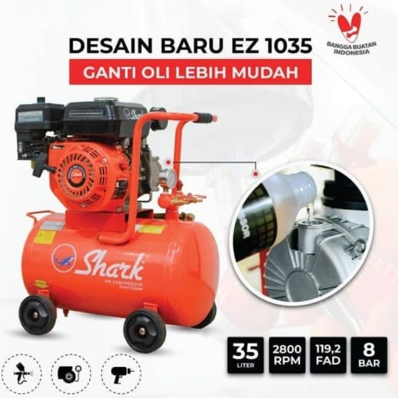 Kompresor SHARK EZ-1035 1.0HP 35Liter(Bahan Bakar Bensin)