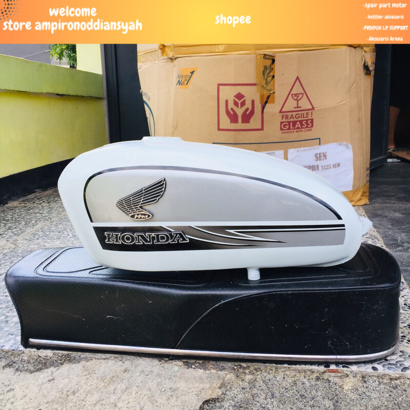 tangki honda cb press tangki set jog warna putih silver tangki honda set jog carbon bahan berkualita