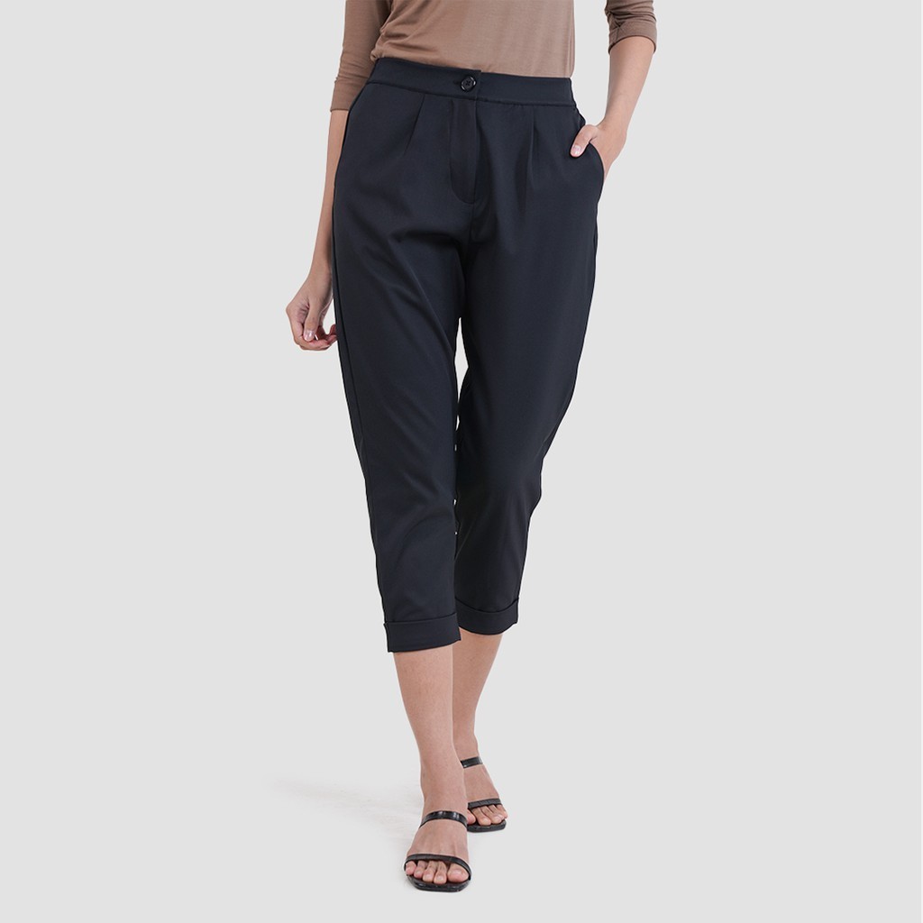 BIGSALEE PROMO DISKON Mississippi Roll Up Pants Celana Bahan Wanita LIN000409M Hitam