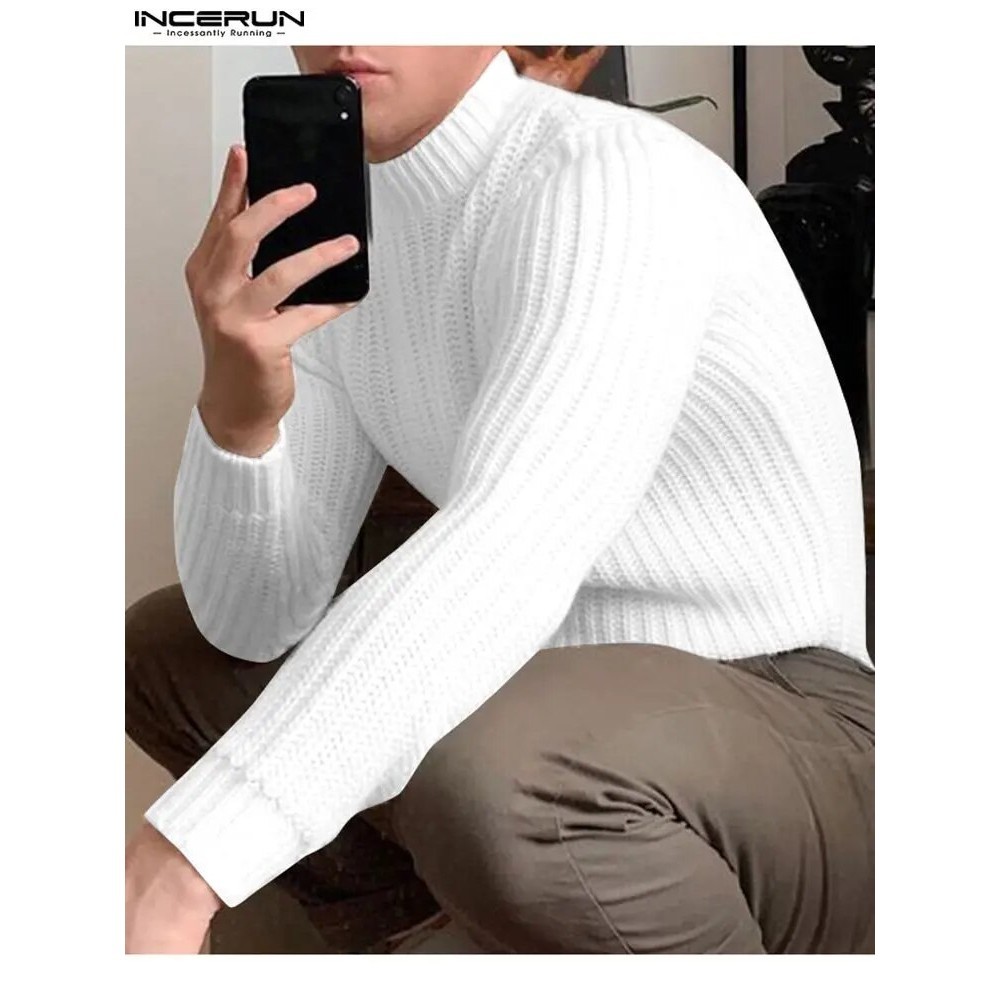 INCERUN an 2023   Pria   Rajutan Kerah Semitinggi Pullover Kasual Pria Lengan Sweater Padat S5XL