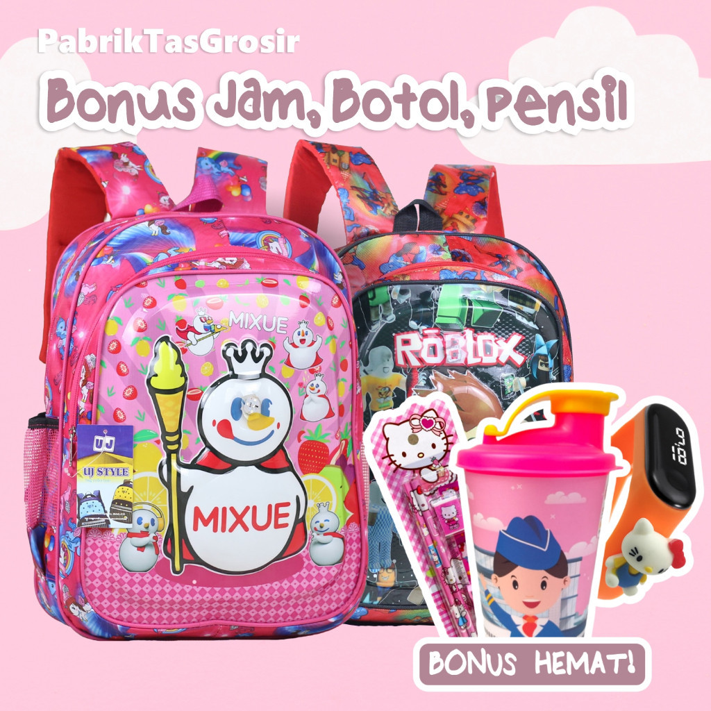 Tas Anak Kombo Hemat Bonus Anak Lampu MIXUE LED Bonus Jam Tangan Termurah Ransel Anak Lampu Boba BT2