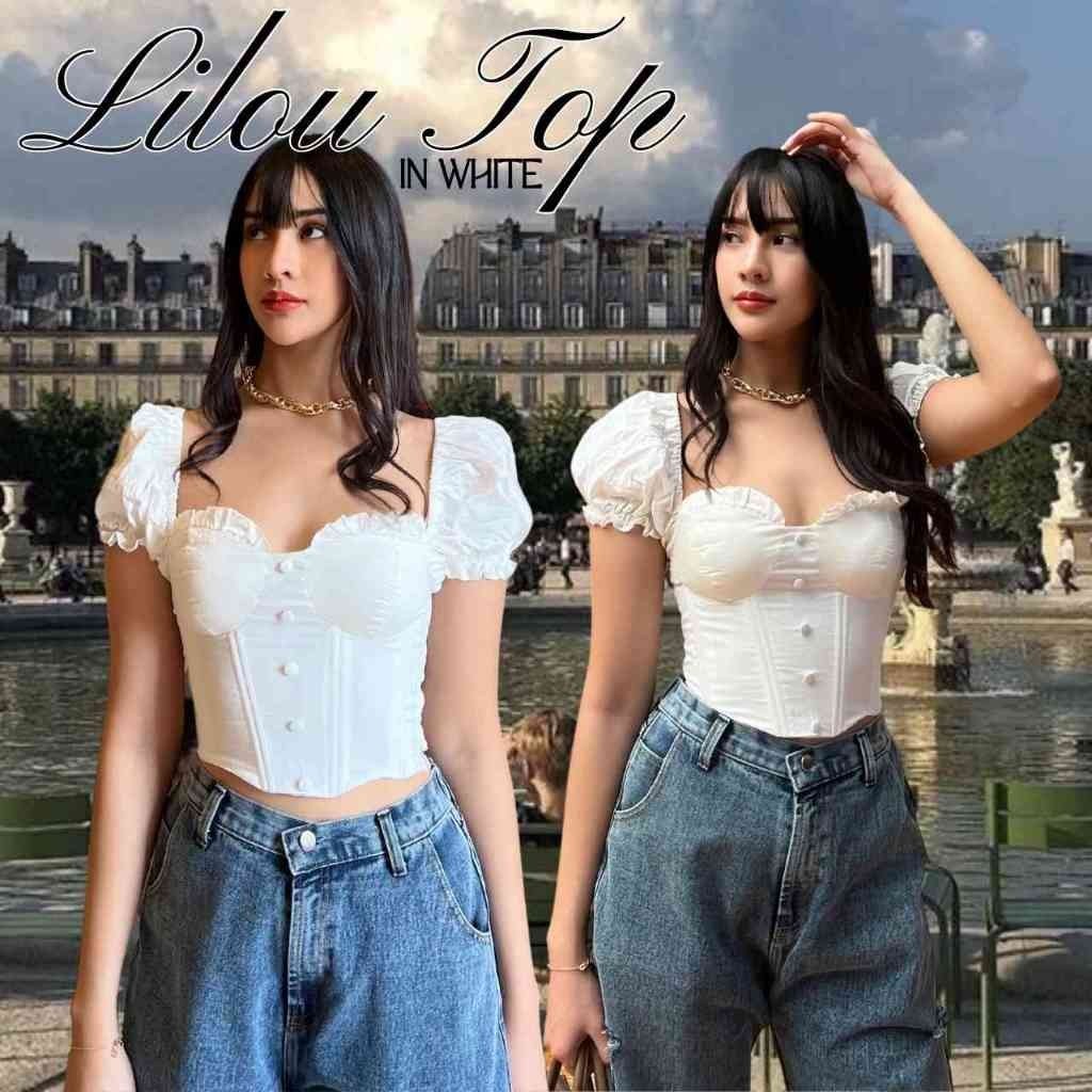 [LAST PIECE] With Love The Brand x Anya | LILOU TOP | Atasan Wanita Off‑Shoulder Corset Ruffle Lace 