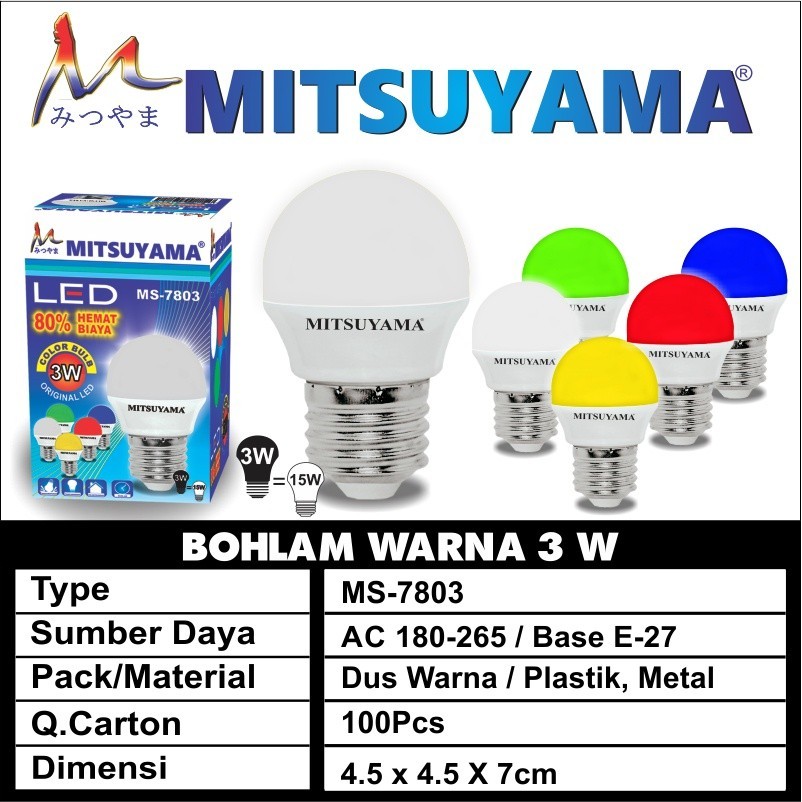 Lampu Bohlam Bohlam hias 3 Watt Bohlam Warna Berwarna kuning Putih Hijau mrahBiru Mitsuyama MS-7803 