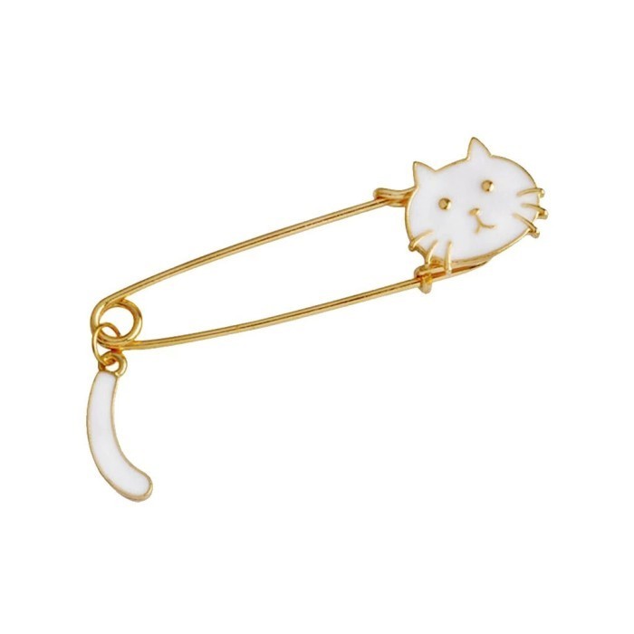 bros peniti kucing cat & tail brooch - Putih