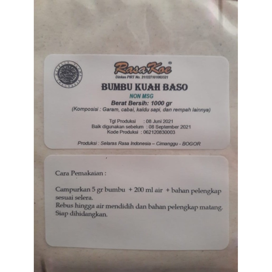 

Bumbu Kuah Baso Non MSG 1 Kg
