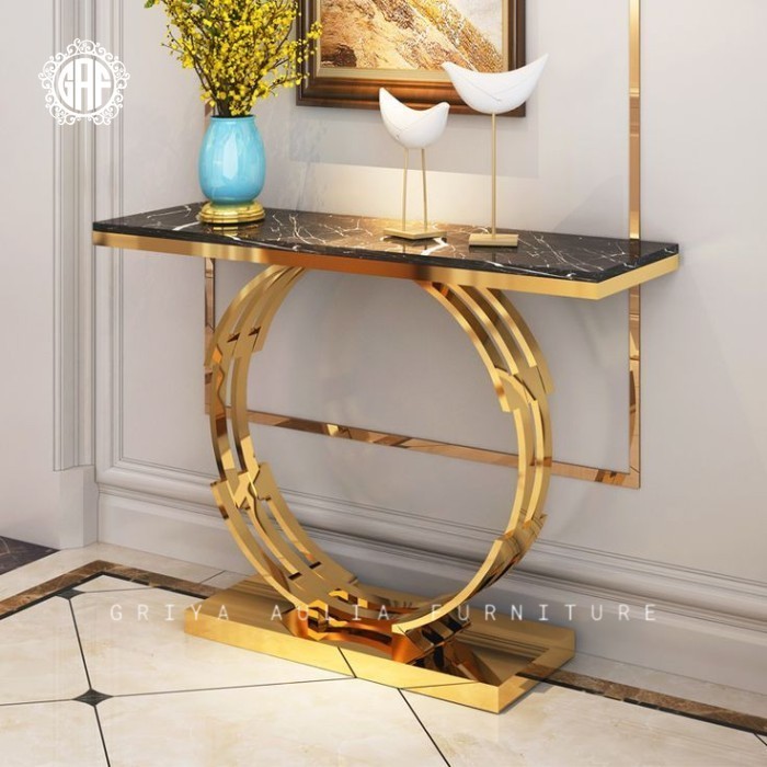 Meja konsul marmer kaki stainless gold console table terbaik