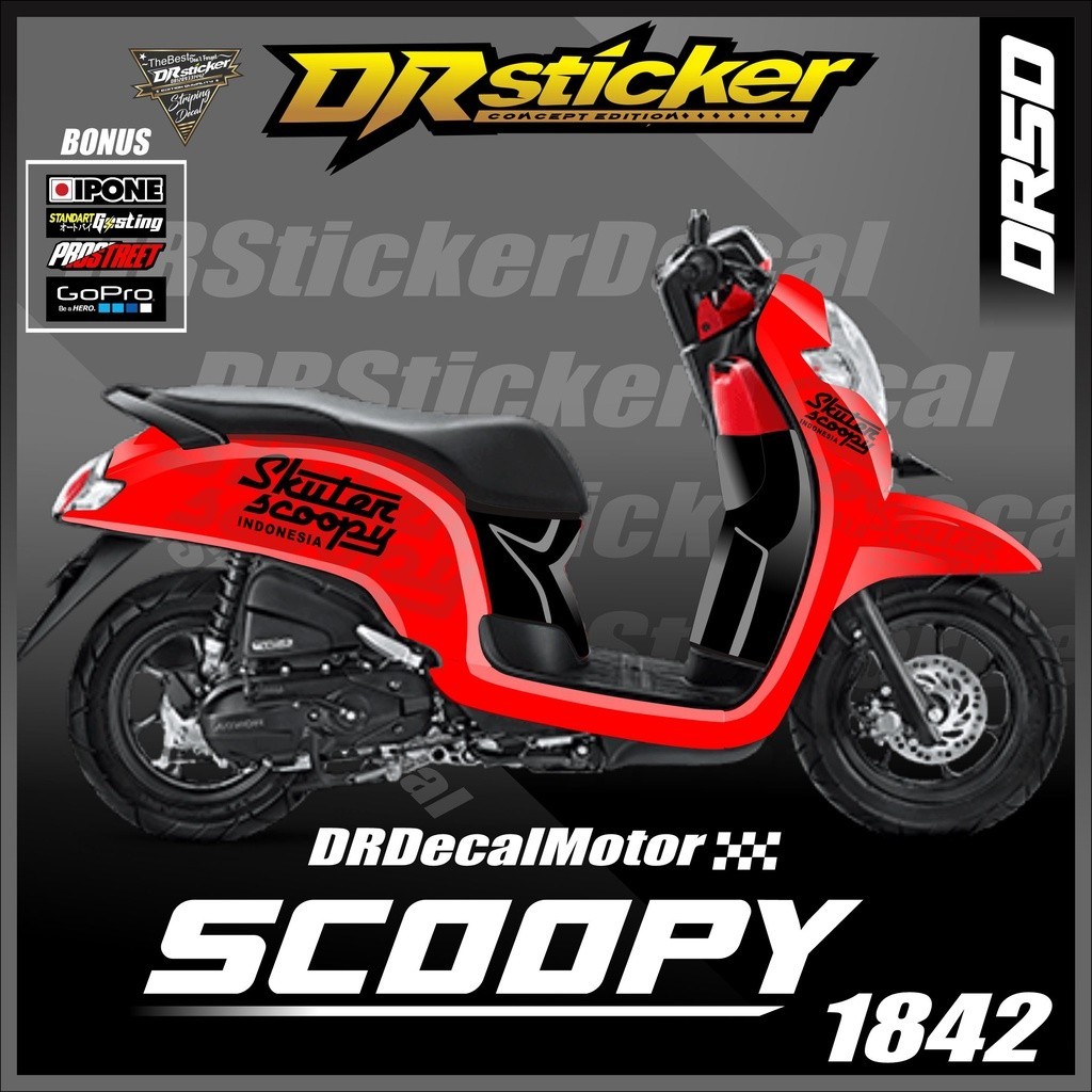 Stiker Decal motor Scoopy tahun 2017-2019 Lis variasi desain skuter scoopy full color decal scoopy f