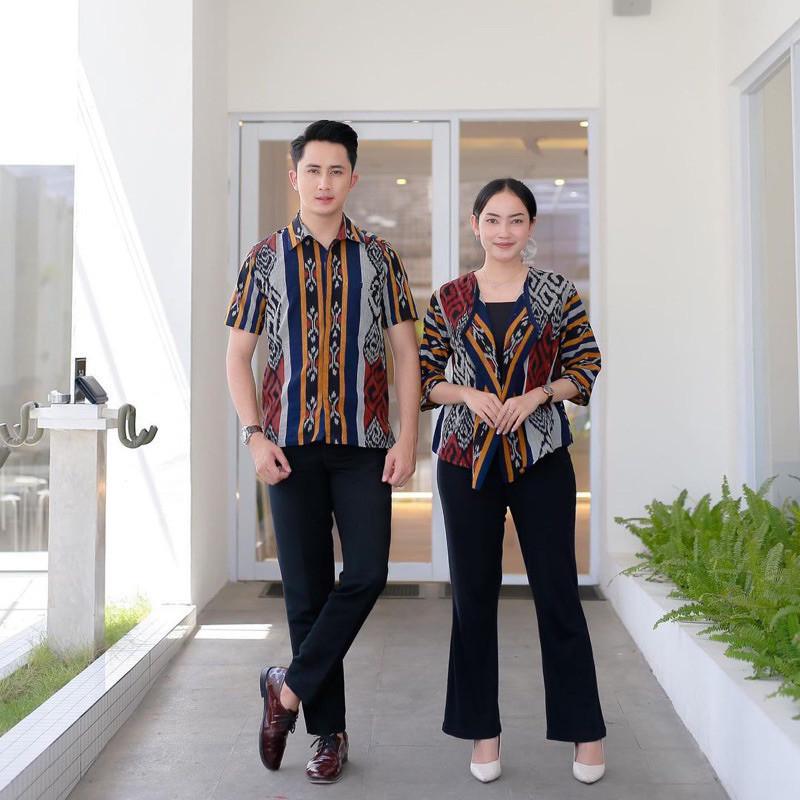 Setelan pakaian batik blazer outer set kemeja pria batik tenun seragam kantor kerja formal kondangan