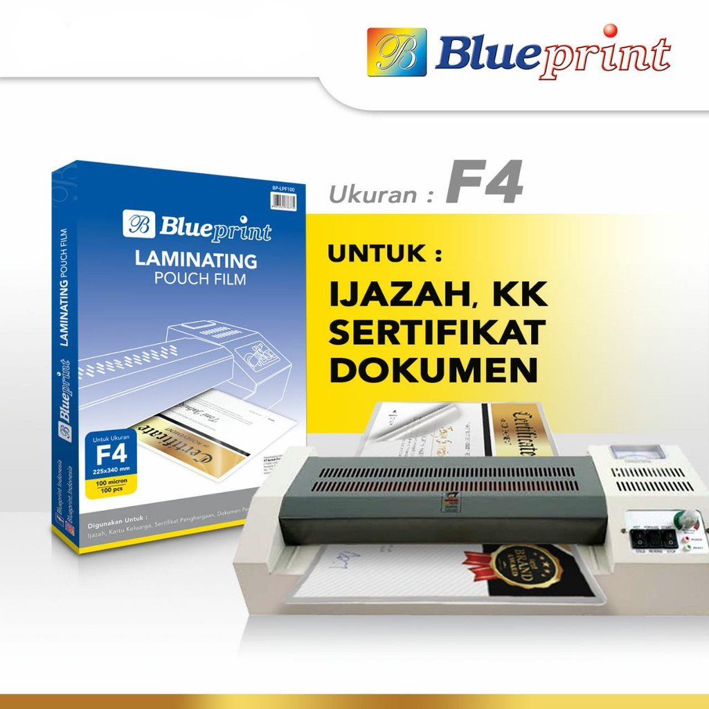 

BLUEPRINT BL-LPF100 LAMINATING FILM PLASTIK LAMINATING 100 MICRON F4 100 LEMBAR