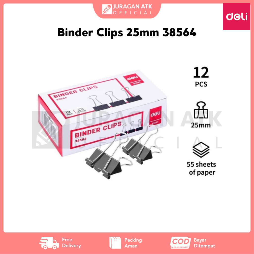 

Binder Clips Deli 25mm 38564 (1 Box Isi 12pcs)