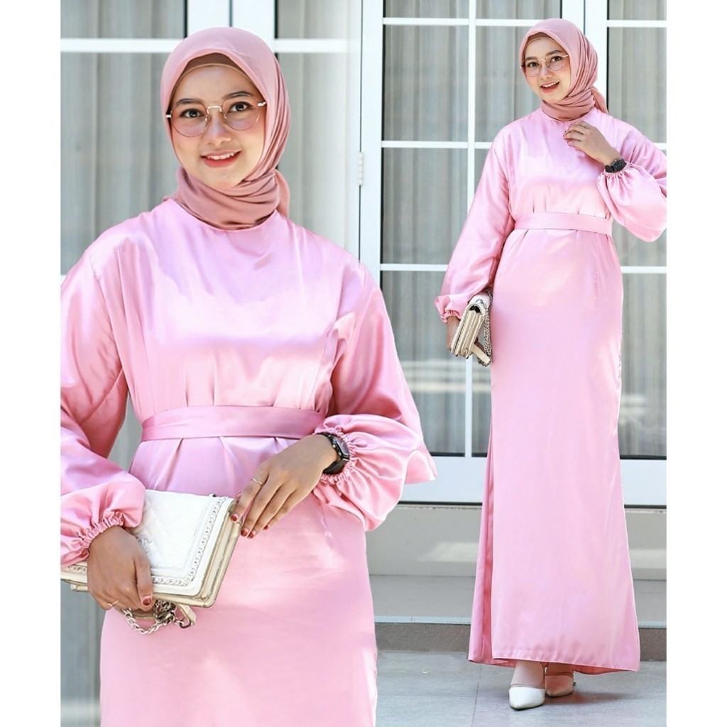 Annisa Dress Satin Lebaran Kondangan Bahan Satin Silk - Gaun Pesta Terbaru Kekinian gamis Terbaru DR