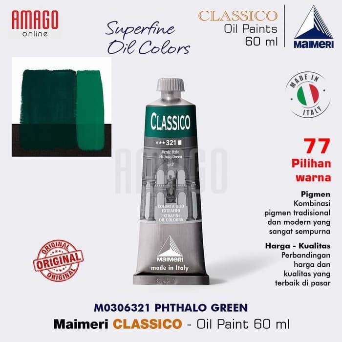 

Cat Minyak Lukis MAIMERI Classico - Oil Paint - Phthalo Green - 60ml - M0306321