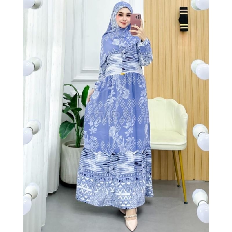 NU67YH GAMIS SET HIJAB MOTIF KEKINIAN SET HIJAB GAMIS LEBARAN CASUAL-FORMAL GAMIS TERBARU