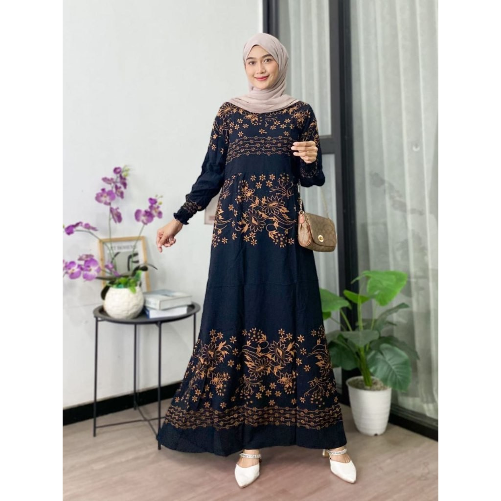 Daviana - Gamis Kaftan Motif kembang Abaya Arabian Rayon Premium ukuran Jumbo 54D2