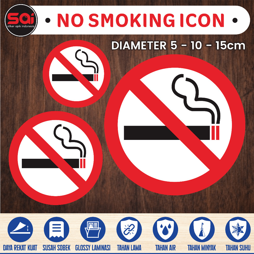 

stiker vinyl anti air DILARANG MEROKOK NO SMOKING LINGKARAN - ICON laminasi glossy
