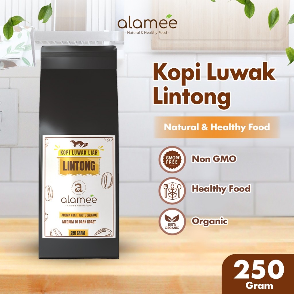 

ALAMEE Kopi Luwak Liar Arabica Lintong Ground Coffee Bubuk Halus Medium Dark Roast Tanpa Gula 250gr