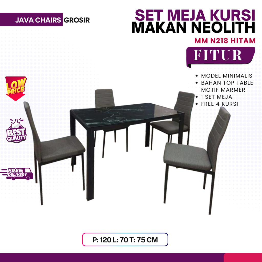Set Meja Kursi Makan Marmer MM N218 Hitam / Meja Makan Minimalis 4 Kursi/ Meja Keluarga