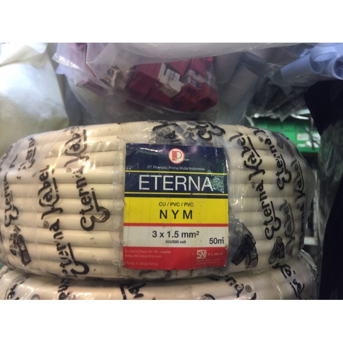 Kabel ETERNA NYM 3x1,5mm / Kabel Listrik ETERNA 3X1.5 Per Roll 50 M