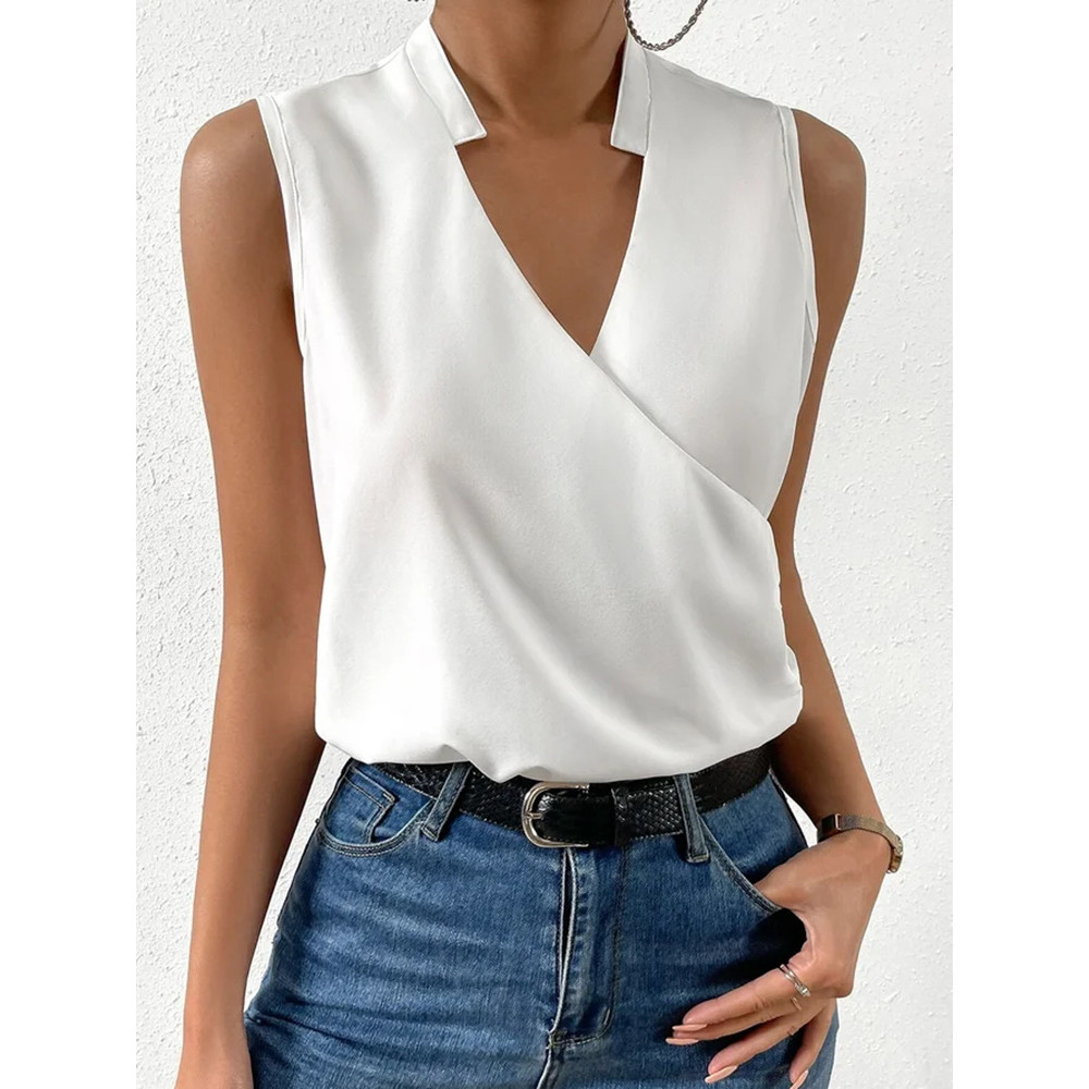 Fashion V-neck Sleeveless Print Women Tops And Blouses 2023 Summer Casual White Tank Top Femme Shirt