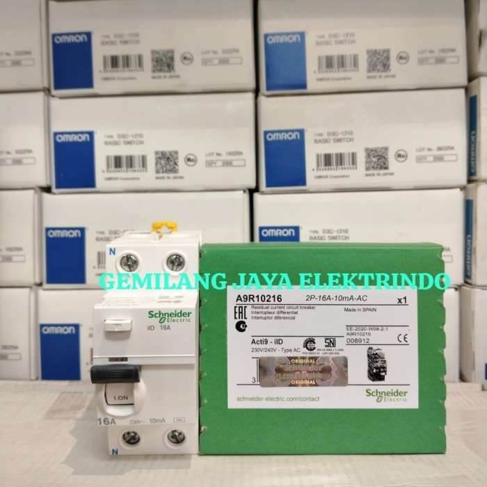 RCCB ELCB SCHNEIDER iID 2P 16A 10MA SCHNEIDER A9R10216 ilD 2P 16A 10MA