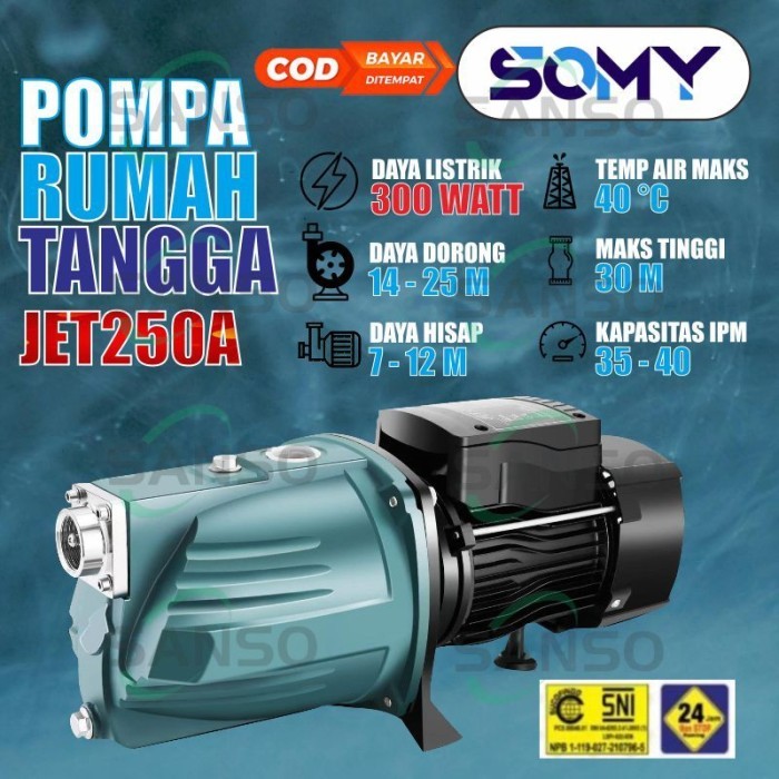 Pompa Air jetpump JET Pump SOMY JET250A  set komplit (jet pump 30 meter)
