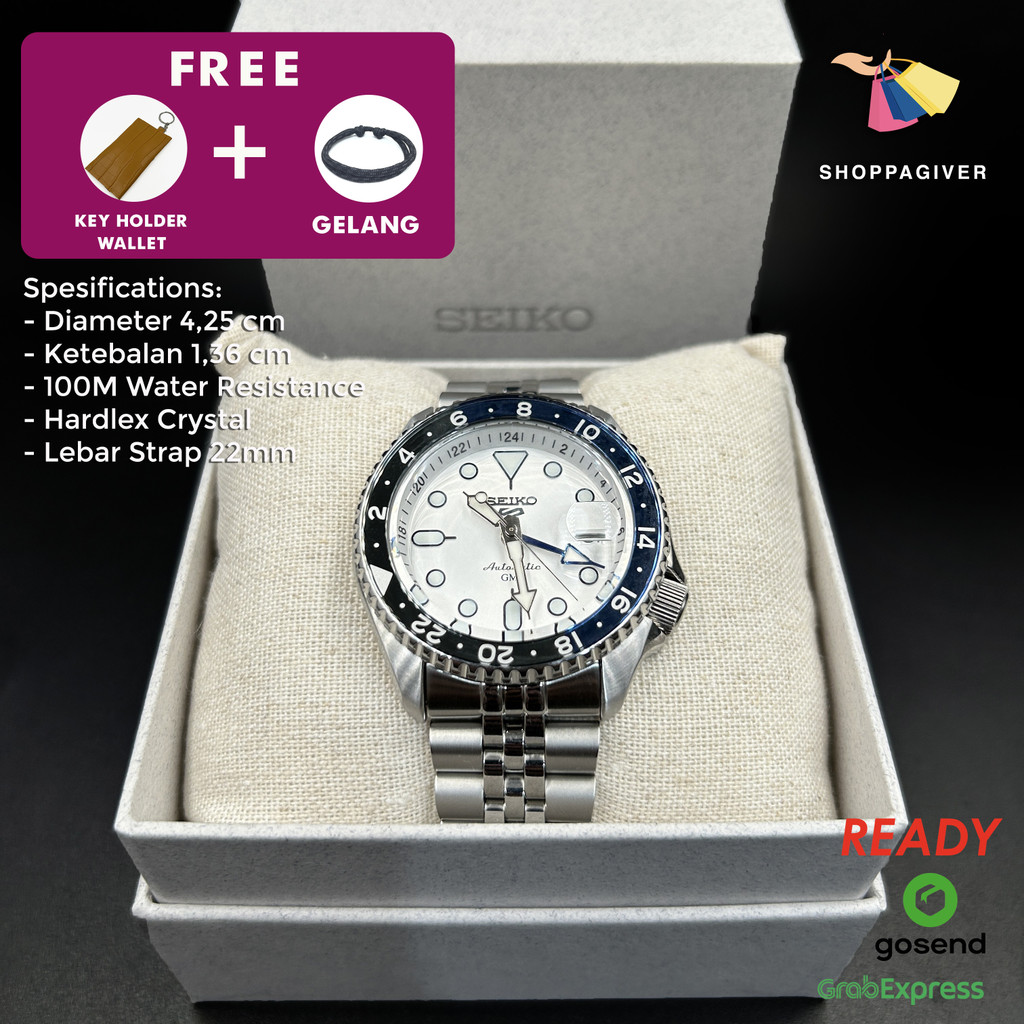 Jam Tangan Seiko 5 Sports SSK033K1 Automatic GMT Silver Dial SKX Series White Batman Jubilee Strap