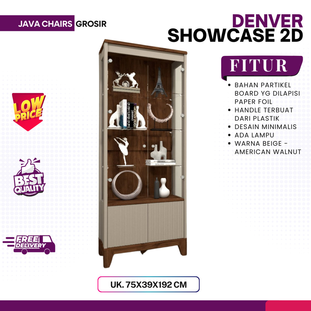 Denver Showcase 2D / Lemari Hias Lemari Minimalis Almari Tas Lemari Dinding Lemari Pajangan/ Lemari 