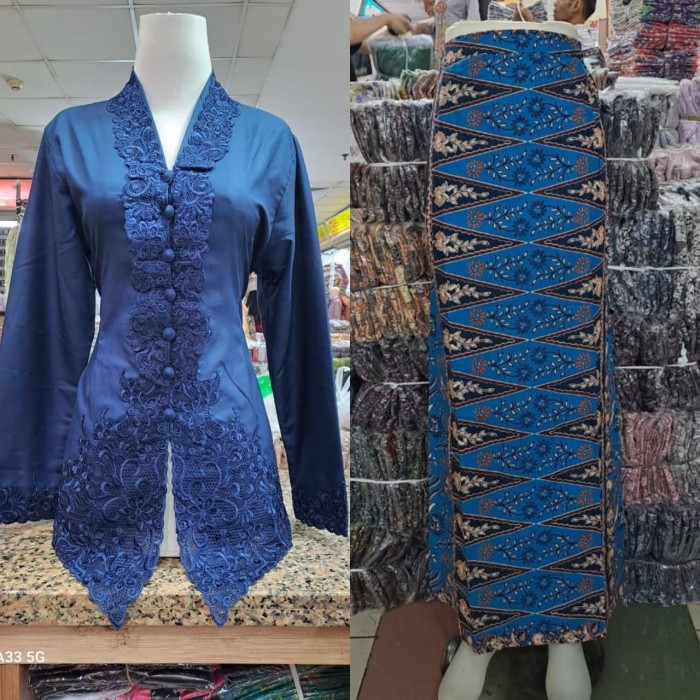 "V.NLN" - TERBARU Set Baju Kebaya Encim Bordir Polos / Kebaya Wanita Modern - Navi, Hanya Atasan