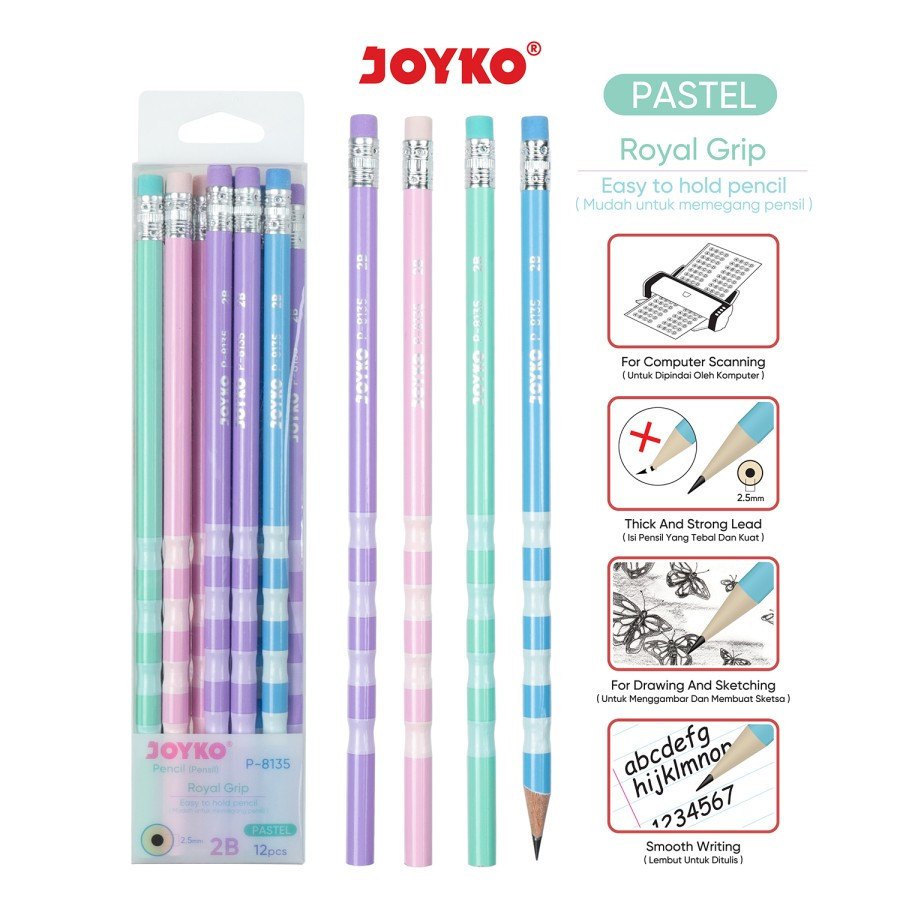 

JOYKO Pensil 2b P-8135 Royal Grip Warna Pastel Ecer