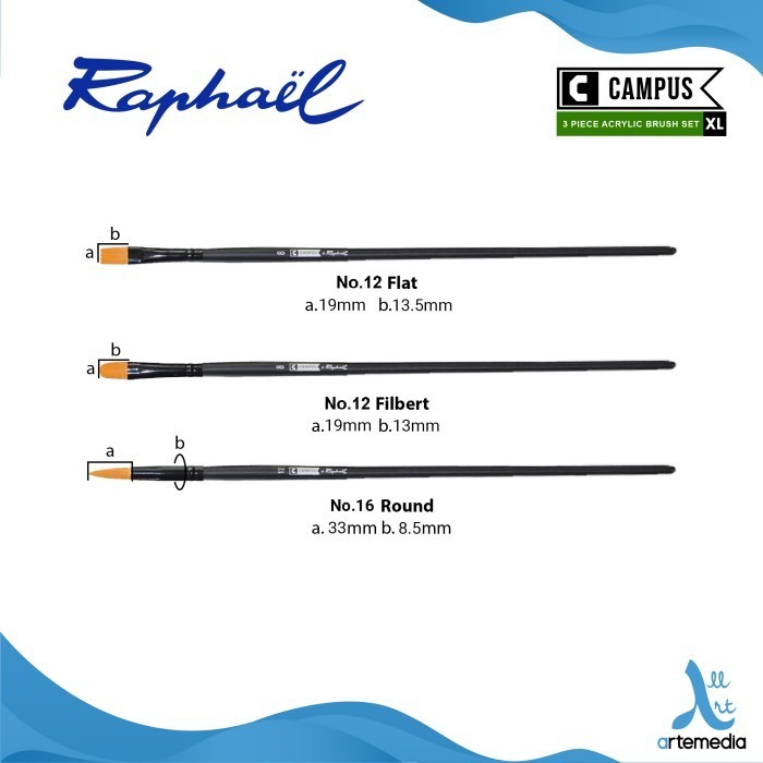 

Kuas Lukis Raphael Campus XL Set 3 Long Handle Synthetic Brush