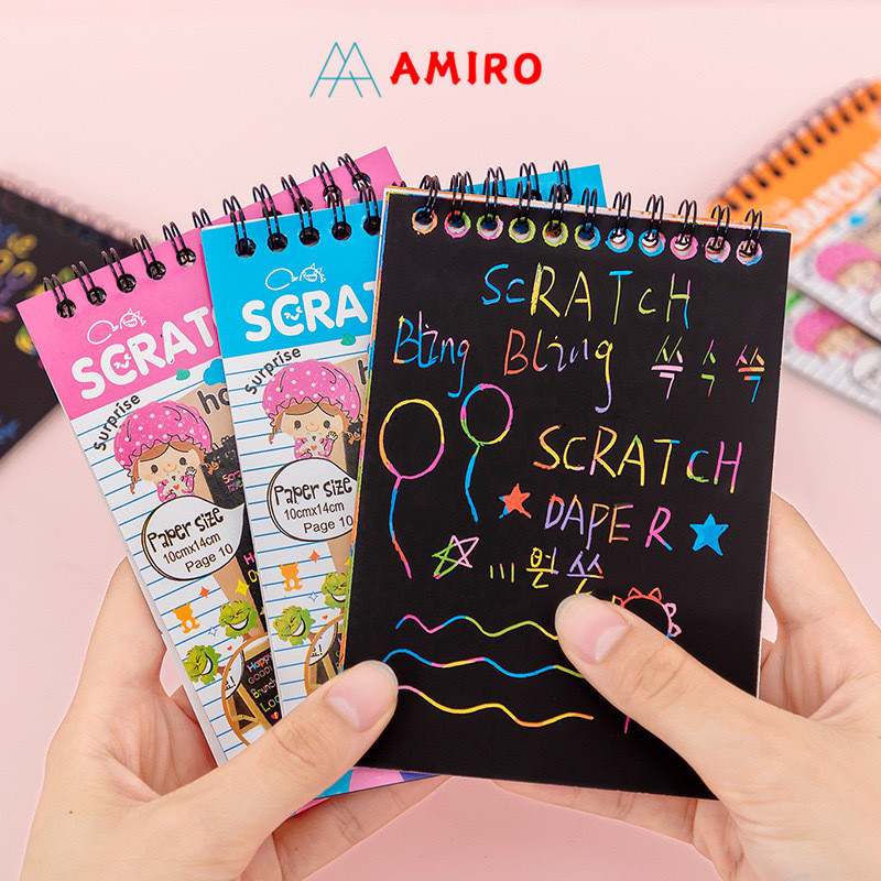 

Scratch note edukasi / Buku Magic Warna Colourful Scratch note kecil /mainan Black Cardboard edukasi