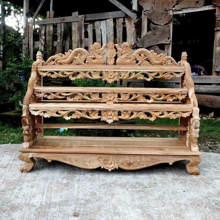 Jagrak Keris Isi 33 Ukir Naga Sasra Kembang Alusan Kayu Jati Mentahan