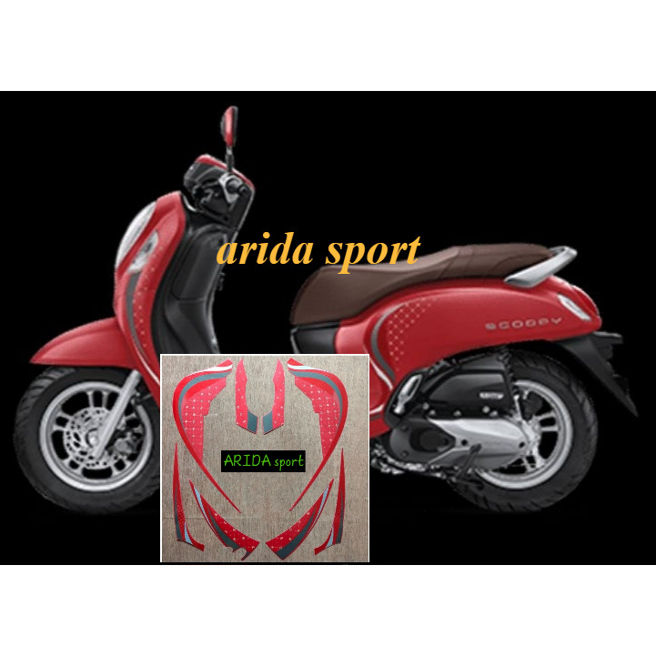 Striping stiker  honda scoopy  fi stylish thn 2023 2024 merah doff motif striping original scoopy