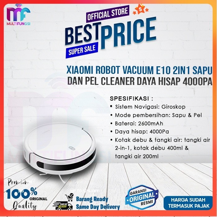 Xiaomi Robot Vacuum E10 2in1 Sapu dan Pel Cleaner Daya Hisap 4000pa