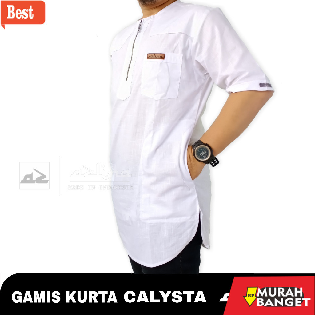 Baju muslim pria pendek- kurta zipper azlina -baju Koko Pria Lengan Pendek Exclusive Premium | kurta