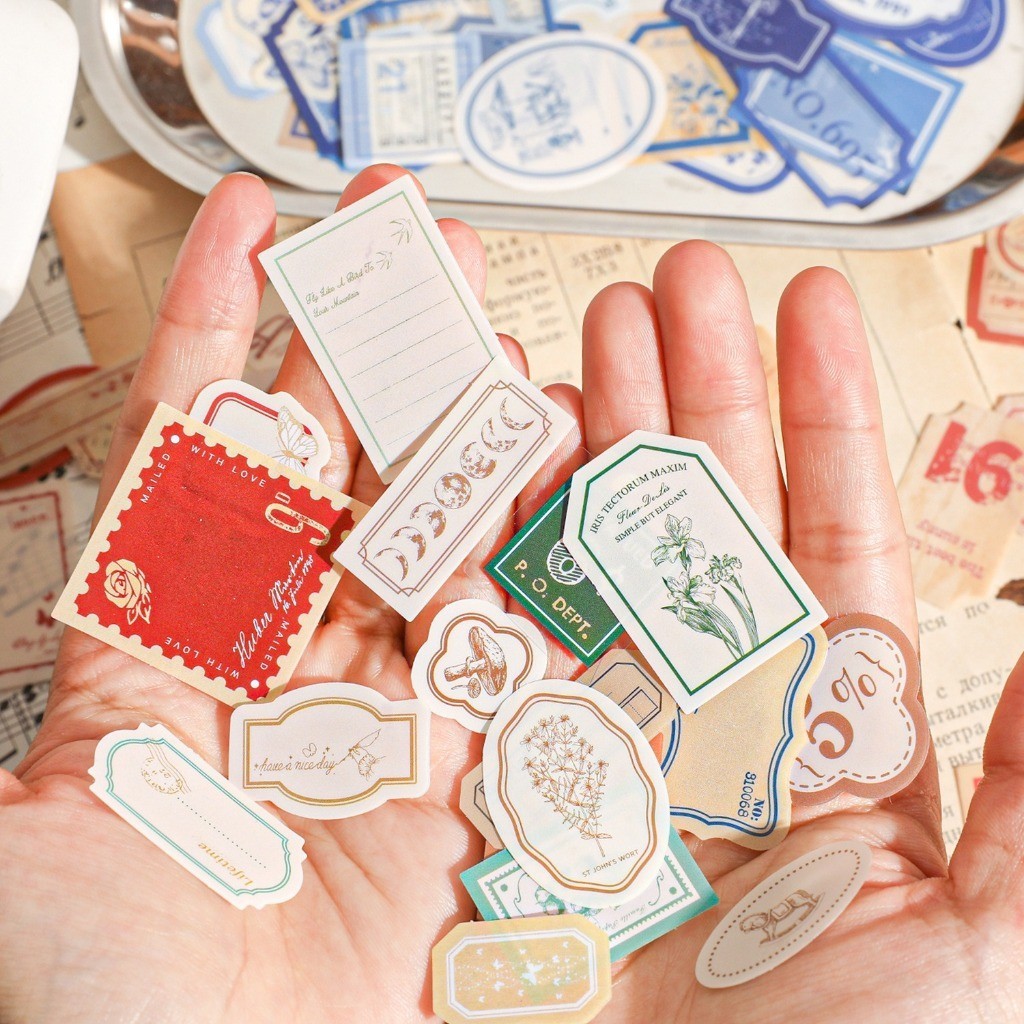 

[Gongjin] 45pcs Sticker LOVE LABEL Stiker PET Tahan Anti Air DIY Vintage Scrapbook Bujo Jurnal Estetik