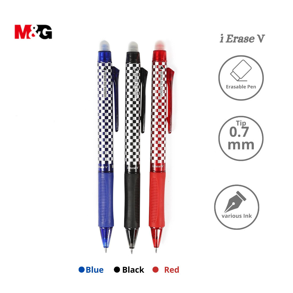 Erasable Gel Pen Pulpen Bisa dihapus M&G i Erase V 0.7 MM Tinta Hitam Biru Merah Retractable #AKPH32