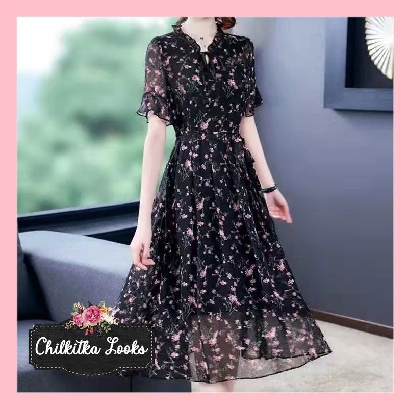 CHILKITKA LOOKS FASHION 2022 baru gaun panjang sifon floral bottoming gaya Korea/korea dress