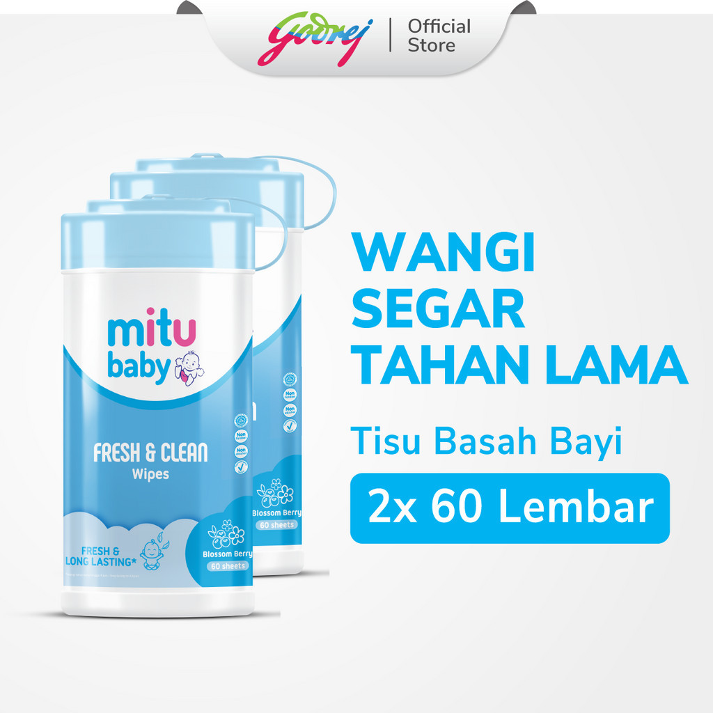 Mitu Baby Fresh & Clean Blossom Berry Bottle 60'S x2 - Tisu Basah Bayi