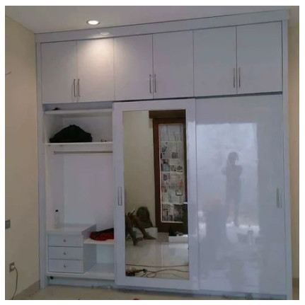 Lemari Pakaian Baju Besar Ukuran Rel Gantung Cermin pintu Sliding Kayu Bloktik Bisa CUSTOM