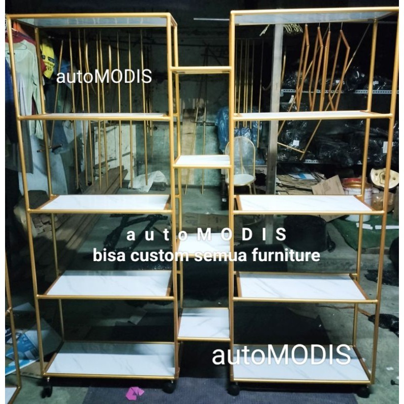 RAK BESAR RUANG TAMU BUKU PARTISI EMAS SEKAT RUANGAN FURNITURE HOTEL MODERN MINIMALIS BONGKAR PASANG