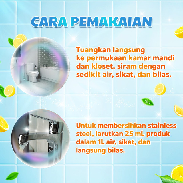 Vixal Kuat Segar 600ml Pembersih Kamar Mandi Harian Wangi Lemon Triplepack