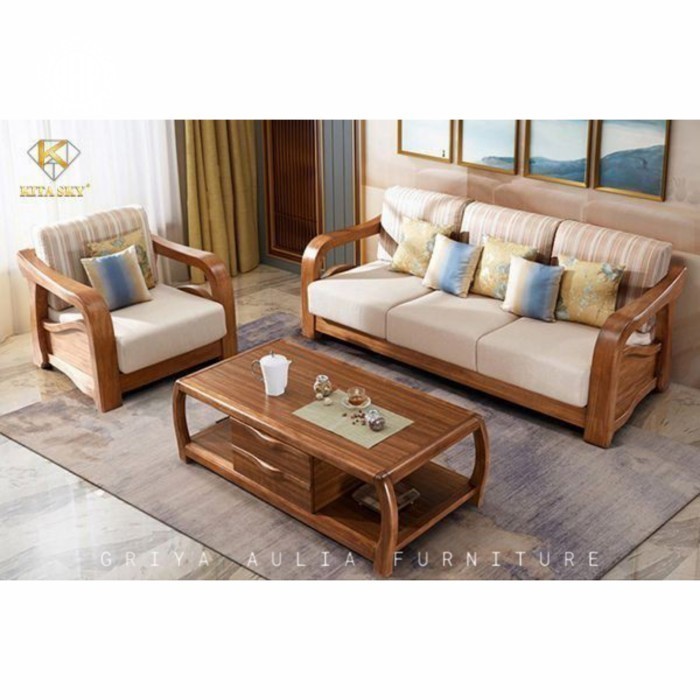 Kursi tamu klasik kayu jati dudukan busa tebal