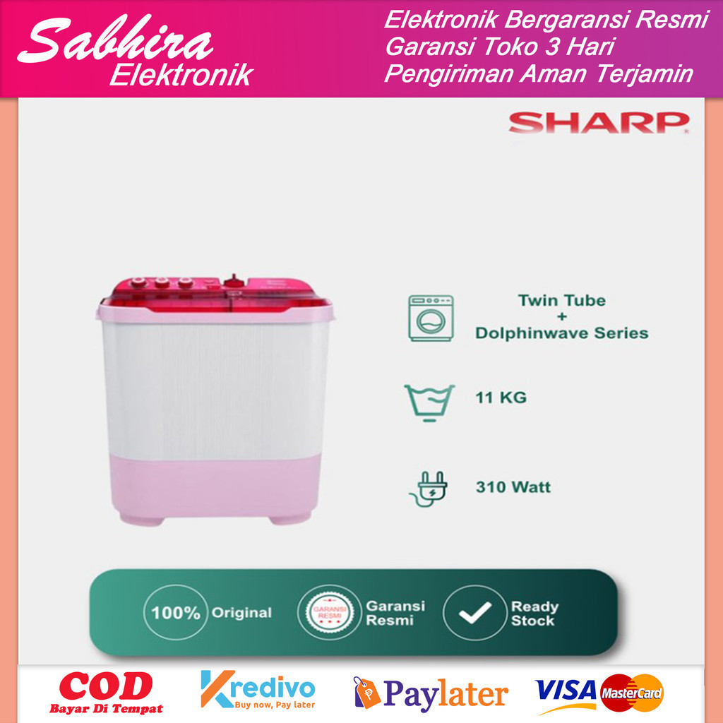 Mesin cuci 2 tabung sharp 11kg twin tub es t1270sj garansi resmi