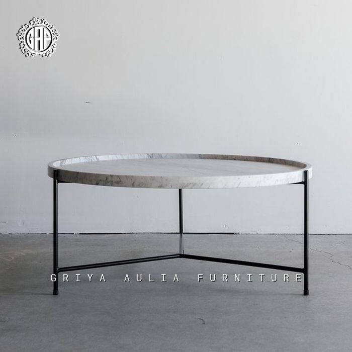 COFFEE TABLE MARMER CARARA - MEJA COFFEE TOP MARMER ALAMI - MEJA BULAT